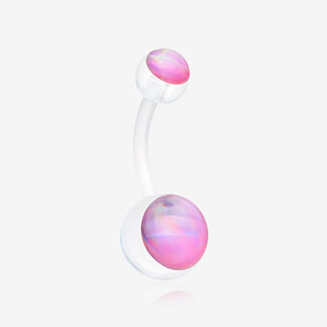 Holographic Acrylic Ball Bio Flexible Shaft Belly Button Ring-Pink